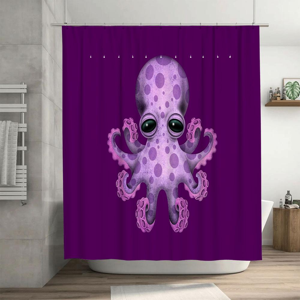 Unframed Ocean Octopus Shower Curtain Cute Sea Creature Bathroom Decor Waterproof Fabric Shower Liner Beach Themed Home Decor