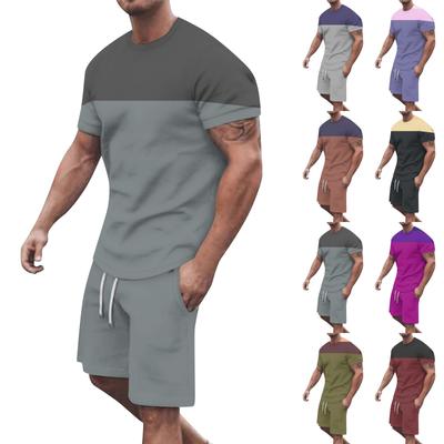 Men's Solid Color Shoulder Short Sleeved Shorts Breathable Men's Casual 2-piece Set