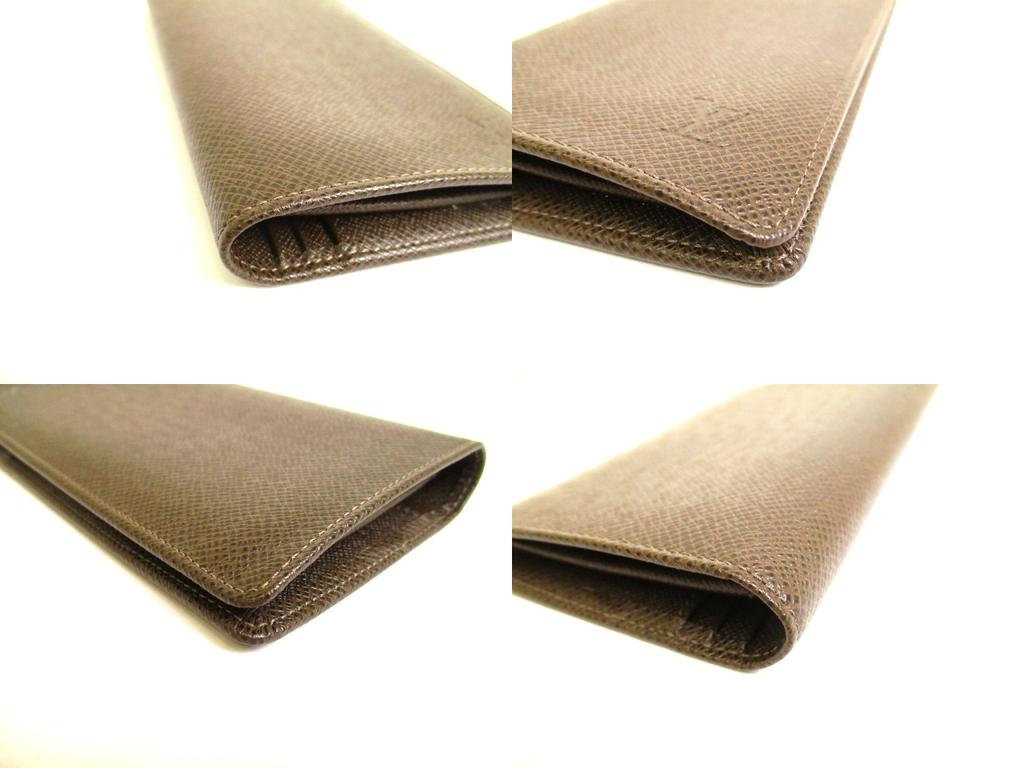 Authentic LOUIS VUITTON Dark Brown Taiga Leather Long Wallet Portefeuille Brazza #9498  Refurbished