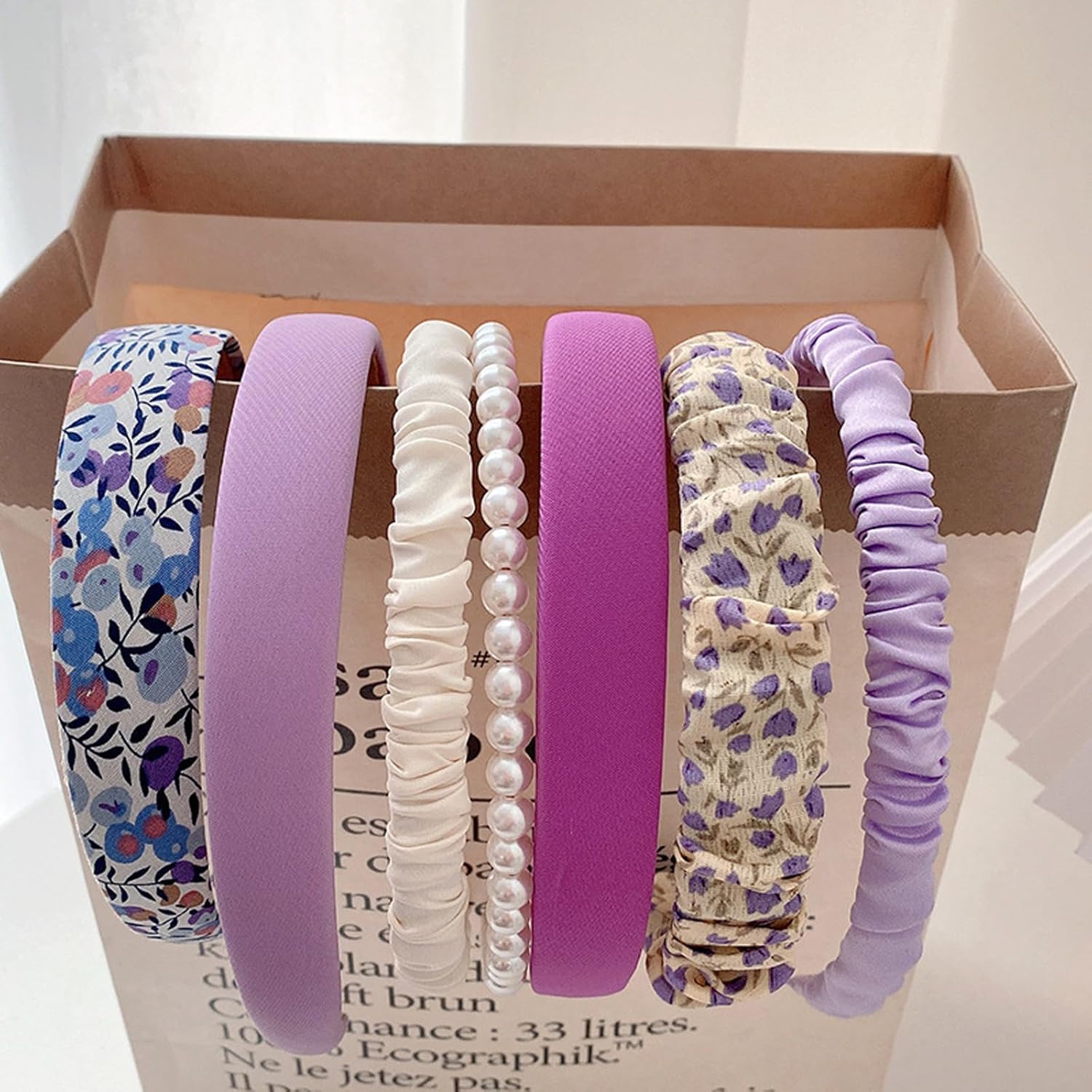 7 Different Fashionable Headbands, Cute Decorations with Beautiful Purple Pearl Wide Flower Headbands Hair Accessories Purple Women s Gifts