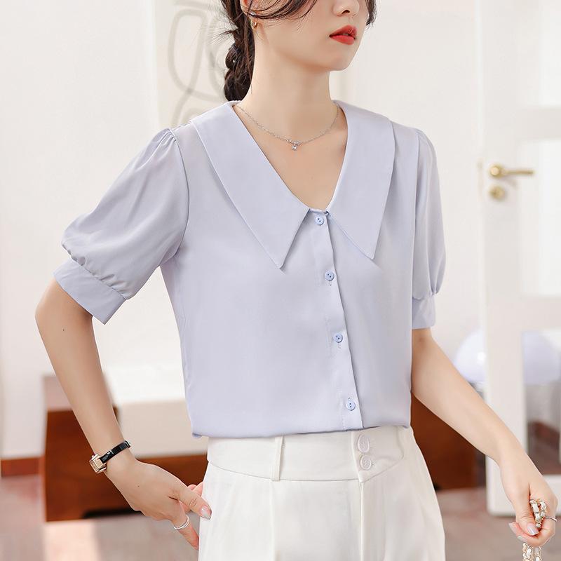 

GMXIA Женская летняя белая рубашка, темпераментные топы для поездок на работу, шикарная блузка с длинным рукавом XL синий