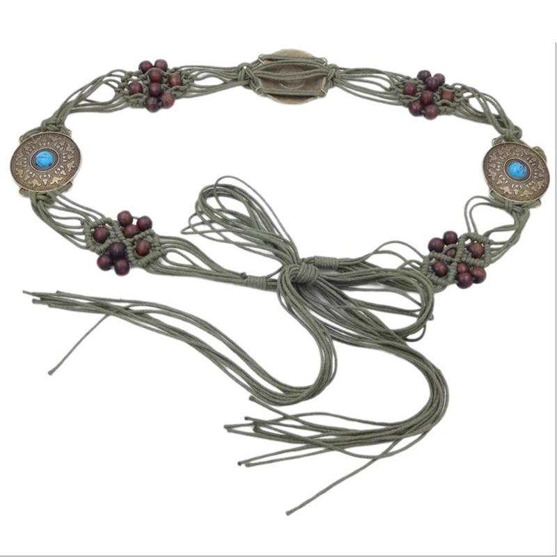 HandWoven Fringed Belt for Women Adjust Laceup WaistBand Ethnic Rope Belt for Teens Girl Female BohemianStyle Belt