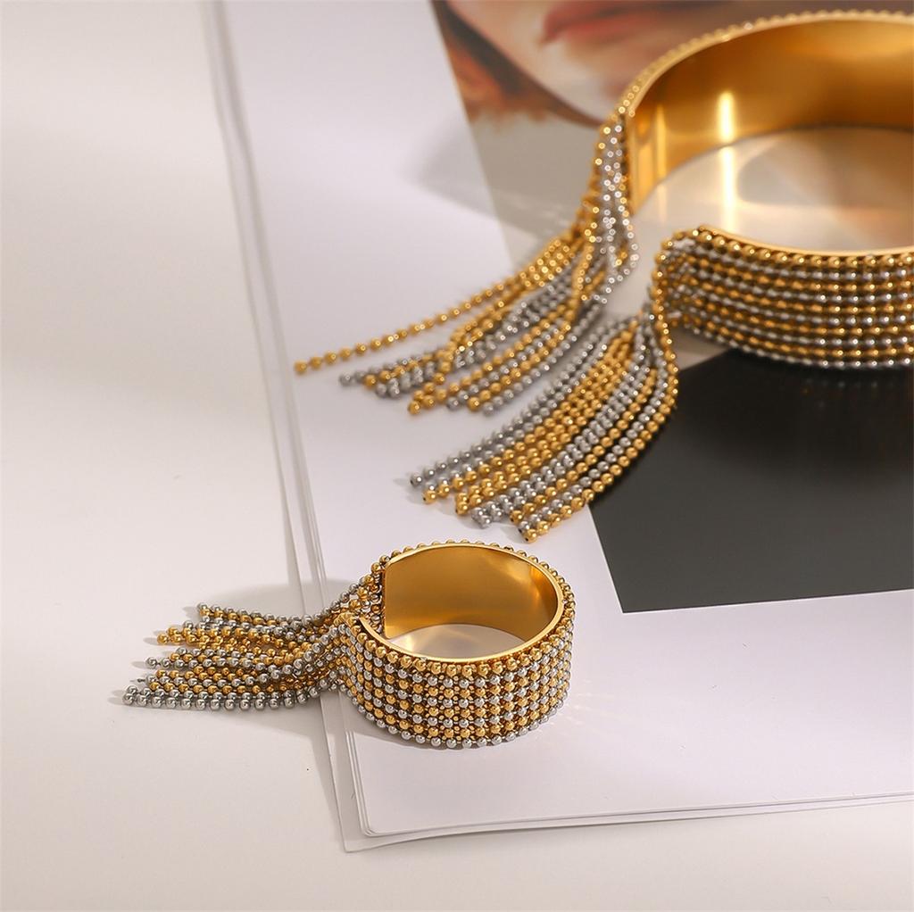 Yori Statement Stainless Steel Chain Tassel Bracelet Finger Ring 18K PVD Plated High Quality Charm Stylish Golden Jewelry