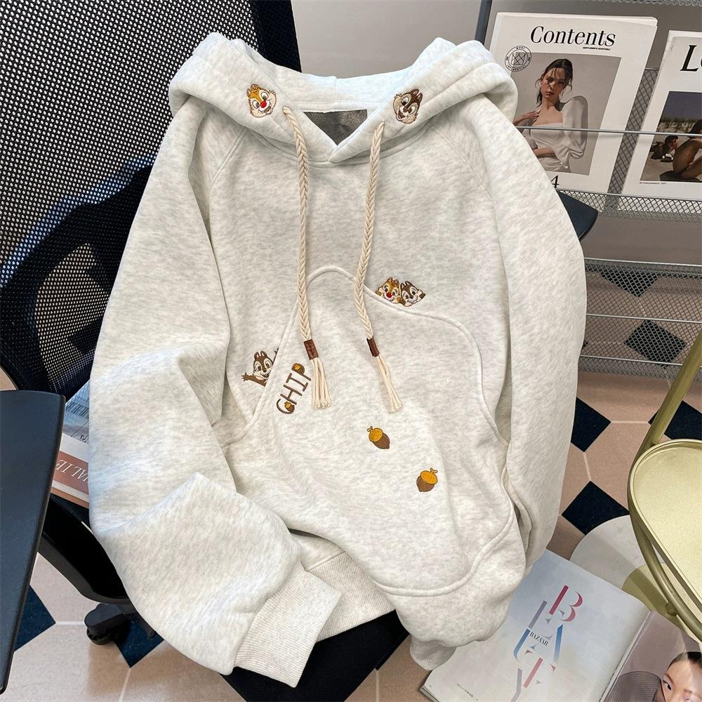 Japanese Chic Unique Embroidered Hooded Sweater Women's Fleece Lazy Wind Cute Age Reduction Jacket