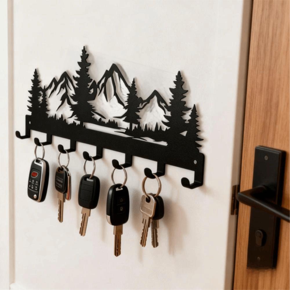 Creative Charming Forest Design Key Storage Rack Wall-mounted Black Entry Wall Key Hook Metal Wall Hanging Rack For Storing Keys