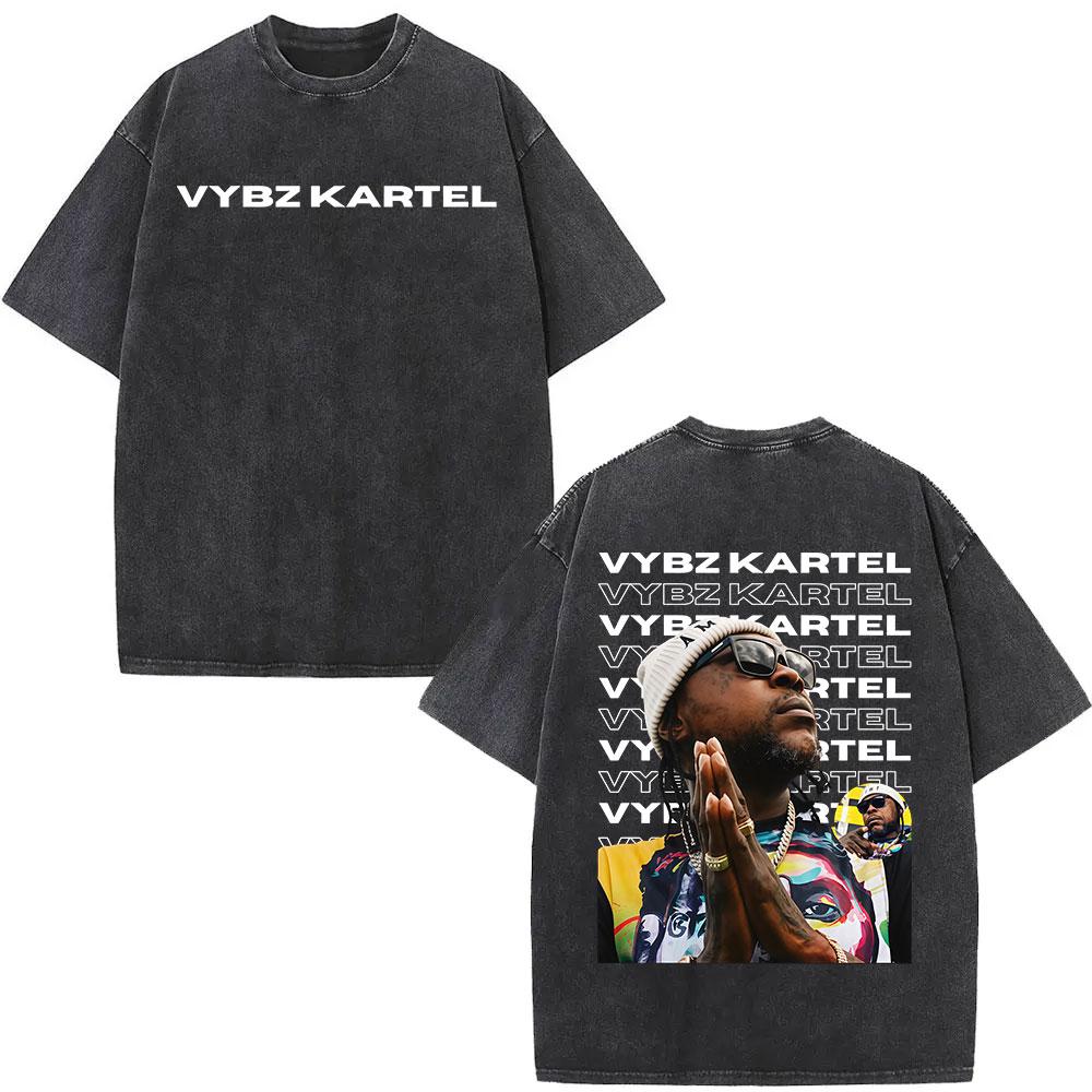 Vintage Gewassen Vybz Kartel Wereldtournee 2025 Merchandise T-shirt Heren Gotische Hip Hop Oversized T-shirts 100% Katoen T-shirt Streetwear