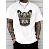 European Size Men's Casual Short Sleeve T-Shirt with French Bulldog & Goggles Graphic Print -  , Lightweight,Regular Fit Round Neck