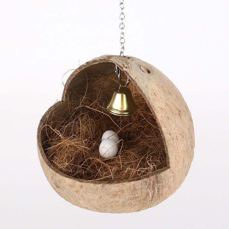 Natural Coconut Shell Bird Nest Parrot Nest, Swing Hammock Parrot Toy for Lovebird Canary Hamster Budgies Parrot , Bird Cage