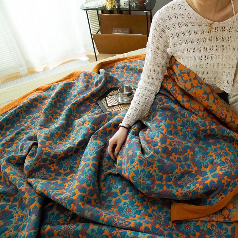 Luxe Drie-Laags Katoenen Gaas Jacquard Plaid – Ademend Multifunctioneel Dekbed voor Zomer, Moeder en Baby.