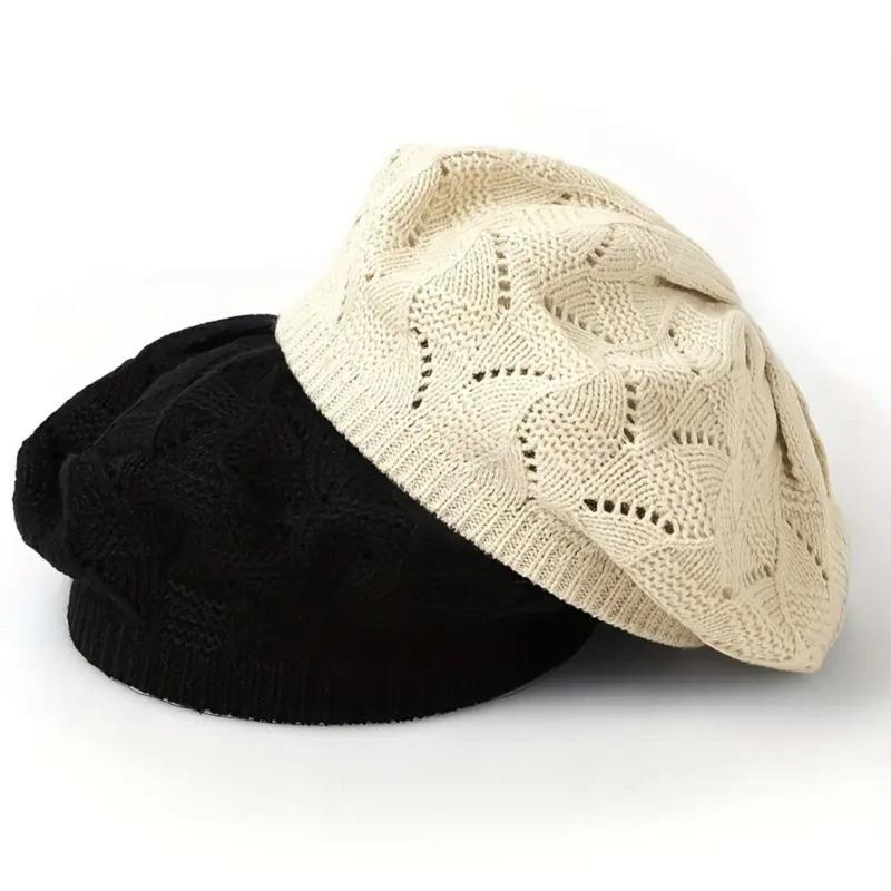 Elastic Stretchy Hollowed Beret Cap Breathable Lady Casual Painter Hat For Office Women and Teens Girl Everyday Wear