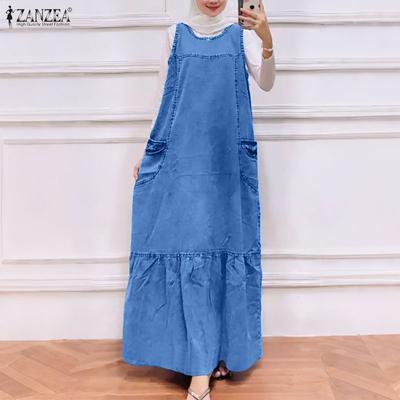 Women Casual Round Neck Sleeveless Muslim Long Dress