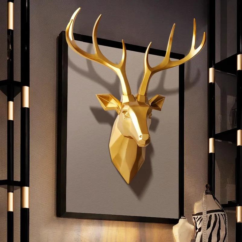 3D Deer Head Sculpture Wall Hanging Decor, Animal Stag Statue,Home, Living Room, Bedroom, Wall Decoration Accessories,