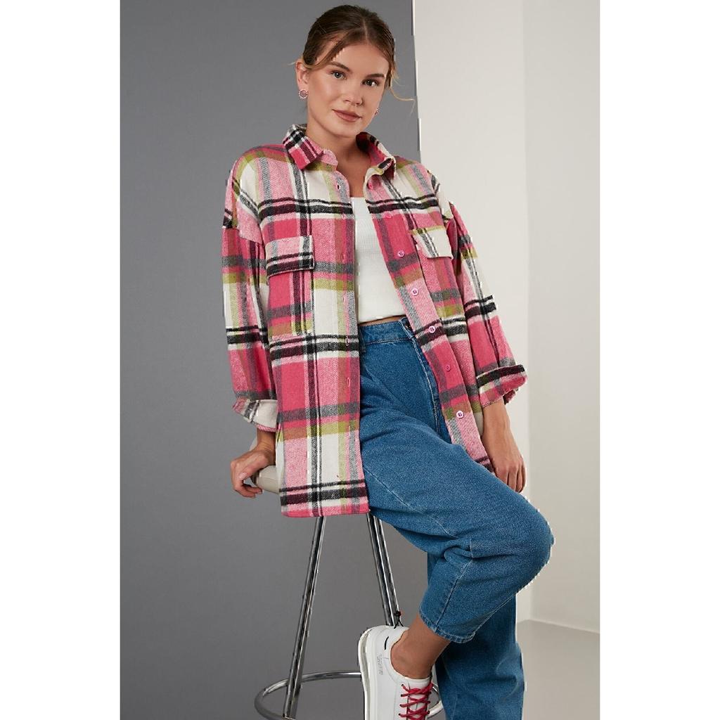 Cămașă de iarnă cu buzunare dublu în carouri 42190473