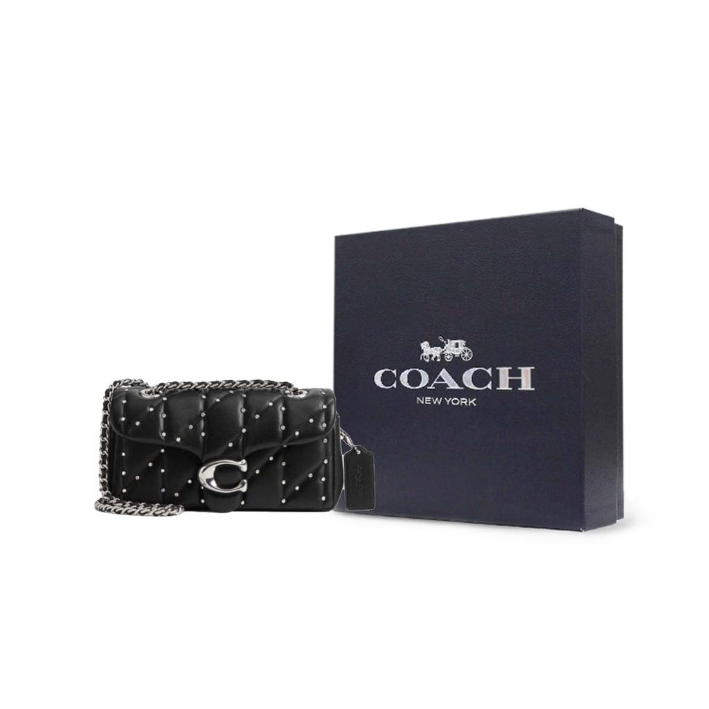 Coach Tabby 20 Studded Design Push Lock Closure Lambskin Leather Crossbody Shoulder Bag Small Women Bags Black CY813-LHBLK