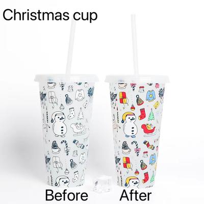 Taza de Navidad de plástico que cambia de color en frío de 700 ml 710 ml 24 oz con tapa y pajita