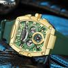 Megir Quartz Watch for Men Waterproof Silicone Strap Fashion Tonneau Case Chronograph Sport Wristwatch with Date Luminous Hands