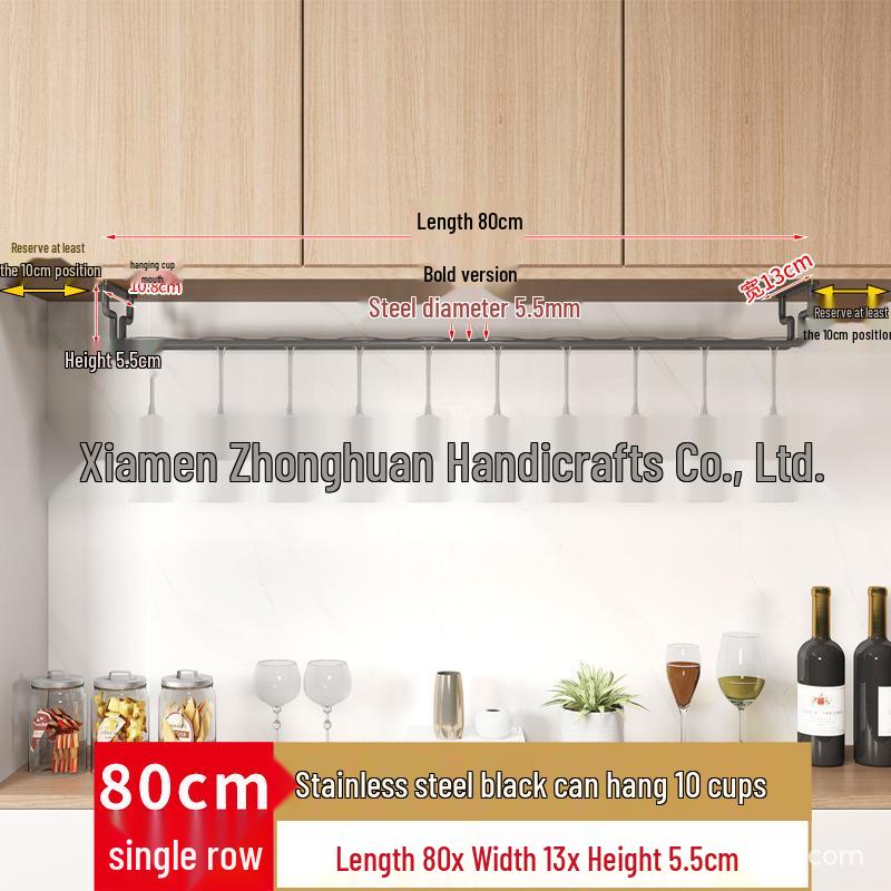 Stainless Steel Hanging Wine Glass Rack - Single Row Stemware Storage Shelf