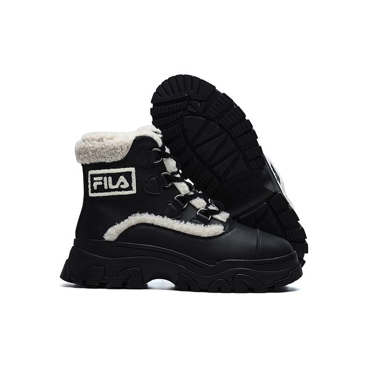 Fila Two-Layer Cowhide Suede Warm Wear-Resistant Thick Sole Plush Short Snow Boots Women boots Black F12W144404FBK