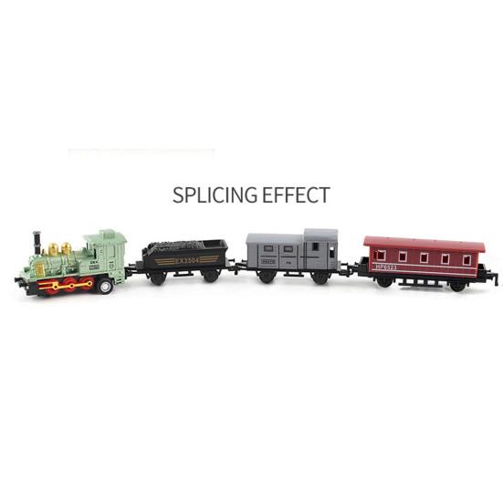 1 Set Vintage Steam Train Toy with Locomotive 3 Carriages Pull Back Realistic Mini Kids Retro Die-cast Train Model Ornament Boys Girls Birthday Gift