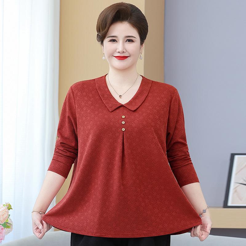 Plusstorlek Vår & Höst T-shirt för Medelålders Kvinnor - Lös Passform, Trendig, Mage-Döljande Mormor Topp