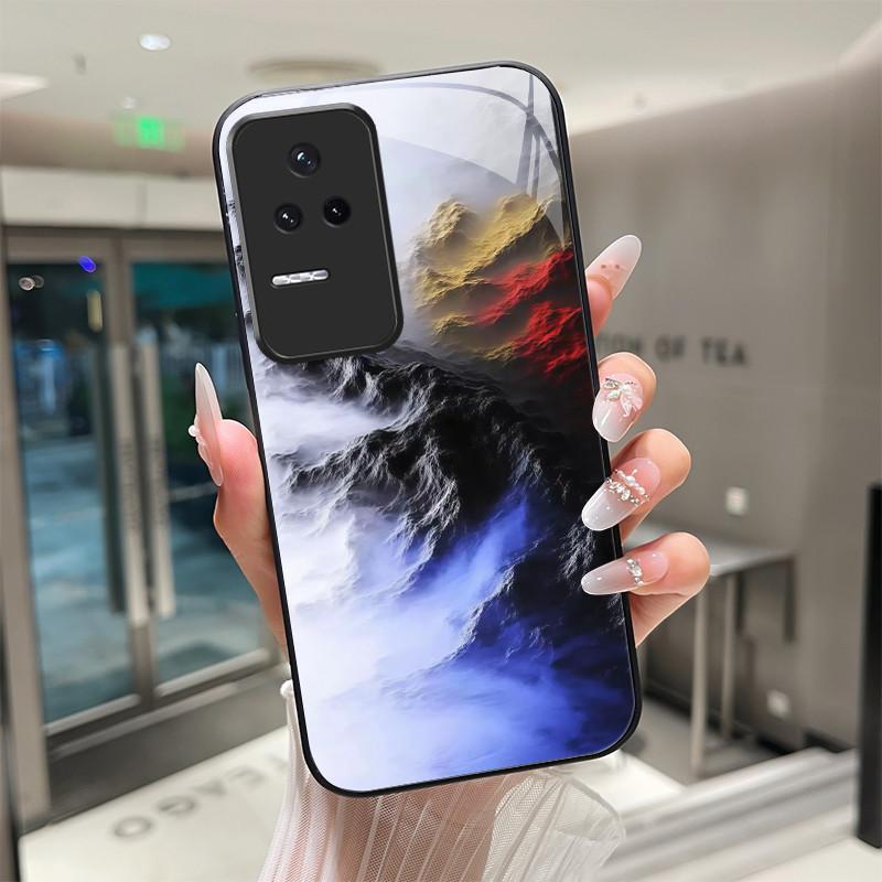Beautiful Flower Cute Cats Case For Xiaomi Poco F4 5G / Redmi K40S Tempered Glass Phone Case Protective Back Cover Hard Shell