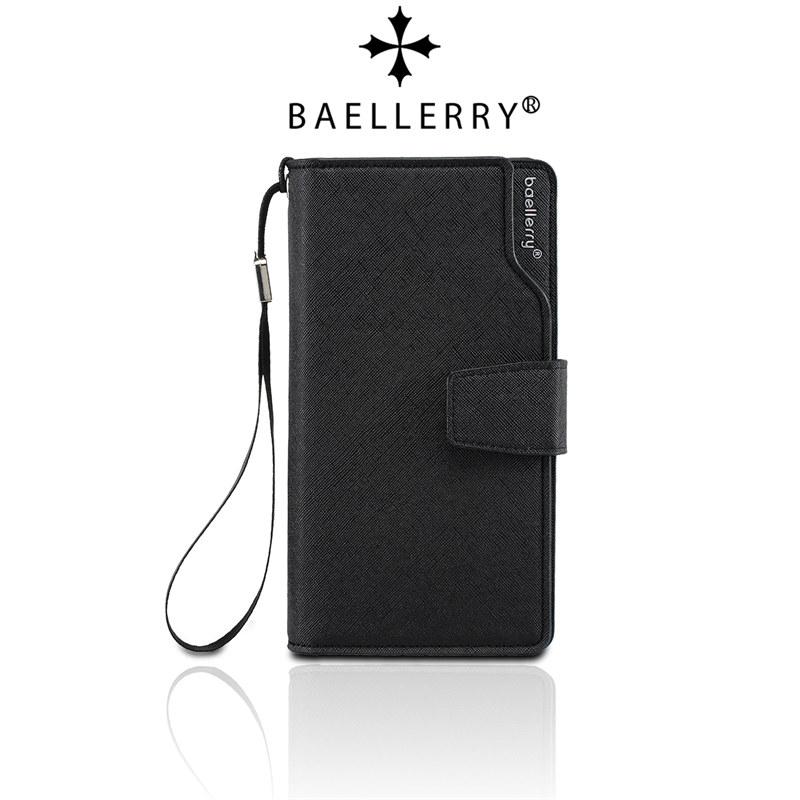 Baellerry Męskie Modne Długie Portfele Sztuczna Skóra Uchwyt na Karty Biznesowy Vintage Design Zamknięcie na Zamek Torebki