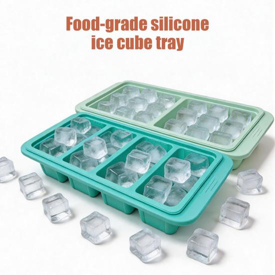 Silicone Freezer Tray with Lid Food-Grade Ice Cube Mold Easy-Release Leak-Proof Stackable