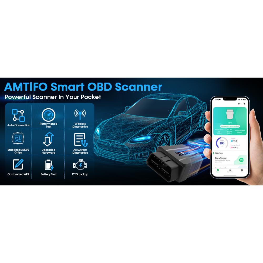 Bluetooth OBD2 skener APP pre auto: Bezdrôtový jednoduchý setup 1S Automatické pripojenie k telefónu - Čítačka chybových kódov motora vozidla s funkciou vymazania/resetovania Diagnostický nástroj
