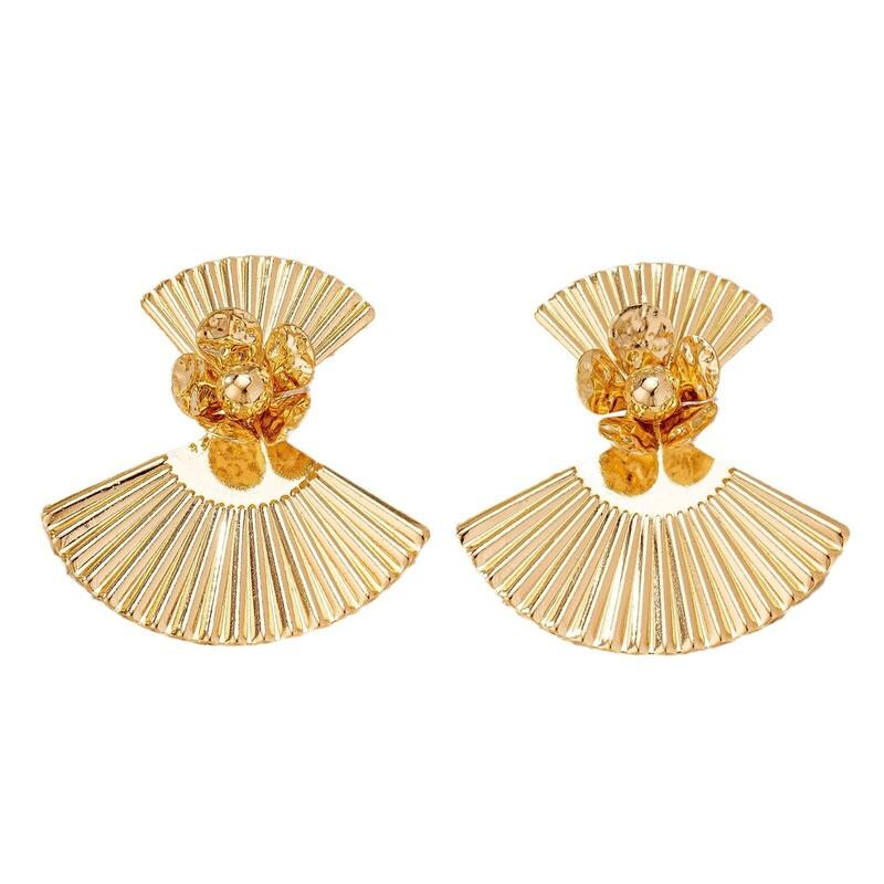 Exaggerated Metal Geometric Stud Earrings For Women Fashion Retro Gold Color Spiral Leaf Unique Earrings Party Jewelry Gifts