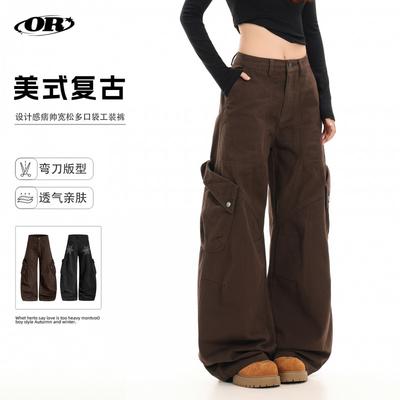 Oversized Cut Workwear Pants Unisex Casual Trousers Multi-Pocket Loose Fit