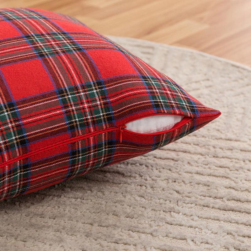 2pcs Christmas Plaid Pillow Cover Classic Red Checker Pillowcase Household Pillowslip for Home Decor Holiday Living Room Bedroom Gift