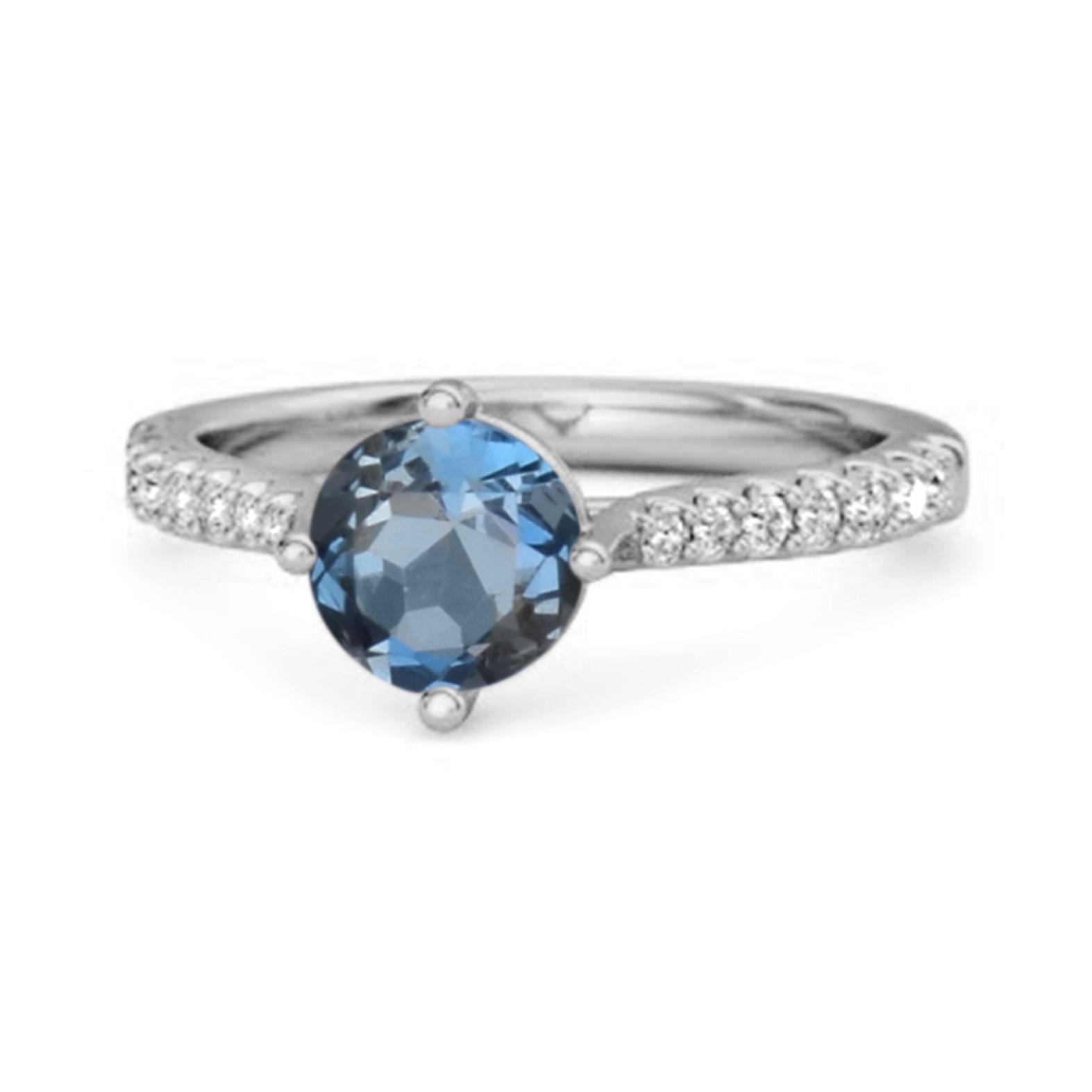 London Blue Topaz Classic Pave Solitaire Ring - 925 Sterling Silver 6.5