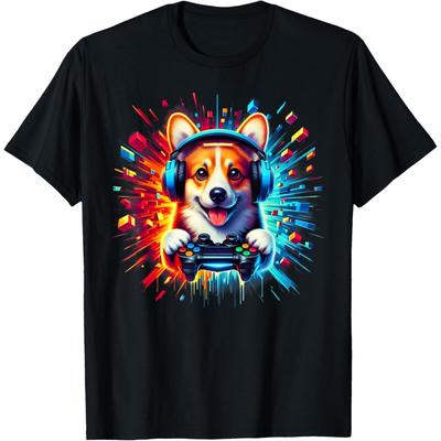 Gaming Corgi Friend Corgi Puppy Gamer Graphic Colorful T-Shirt