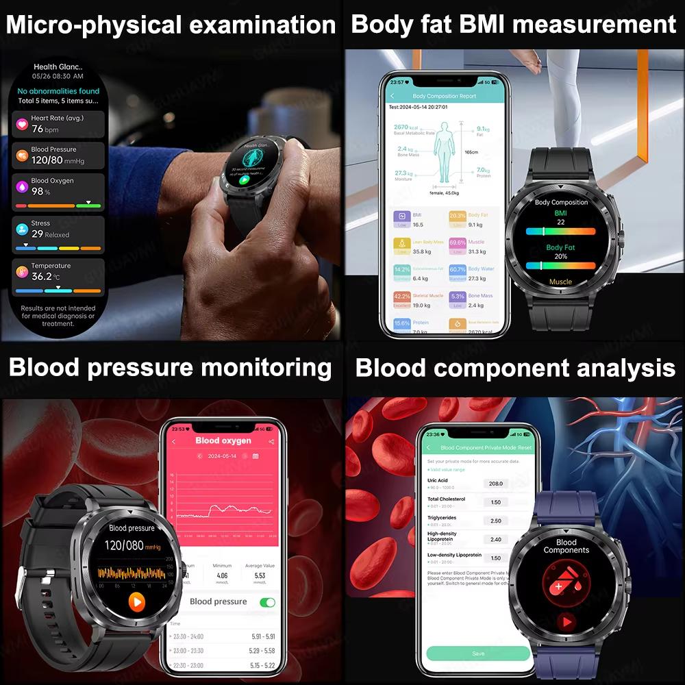 2025 New Watch 7 Uric Acid Blood Pressure Blood Oxygen Body Analysis Smart Watch ECG+PPG Clock Smartwatch Men