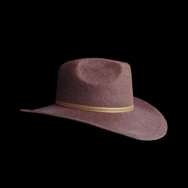 Brown Wool Hat French Vintage Webbing Decorative Felt Hat Webbing Western Style Felt Hat