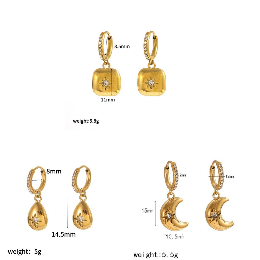 Geometric Zircon Stainless Steel Drop Earrings For Women With Diamond Accents