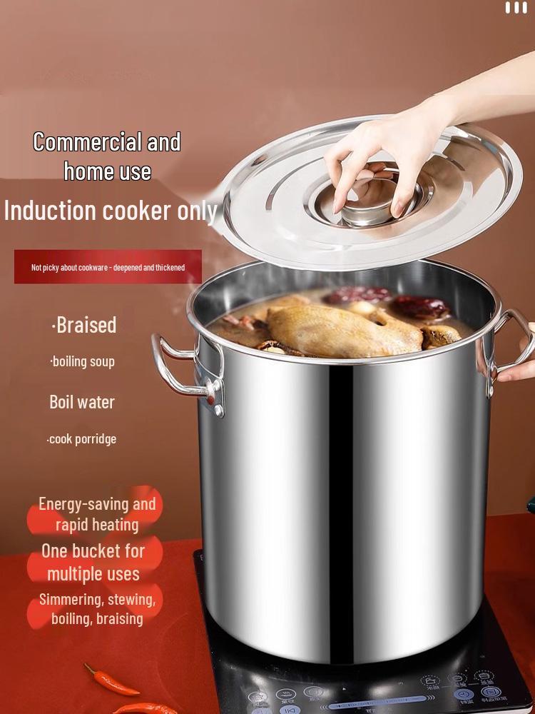 Large Capacity Stainless Steel Induction Soup Pot with Lid