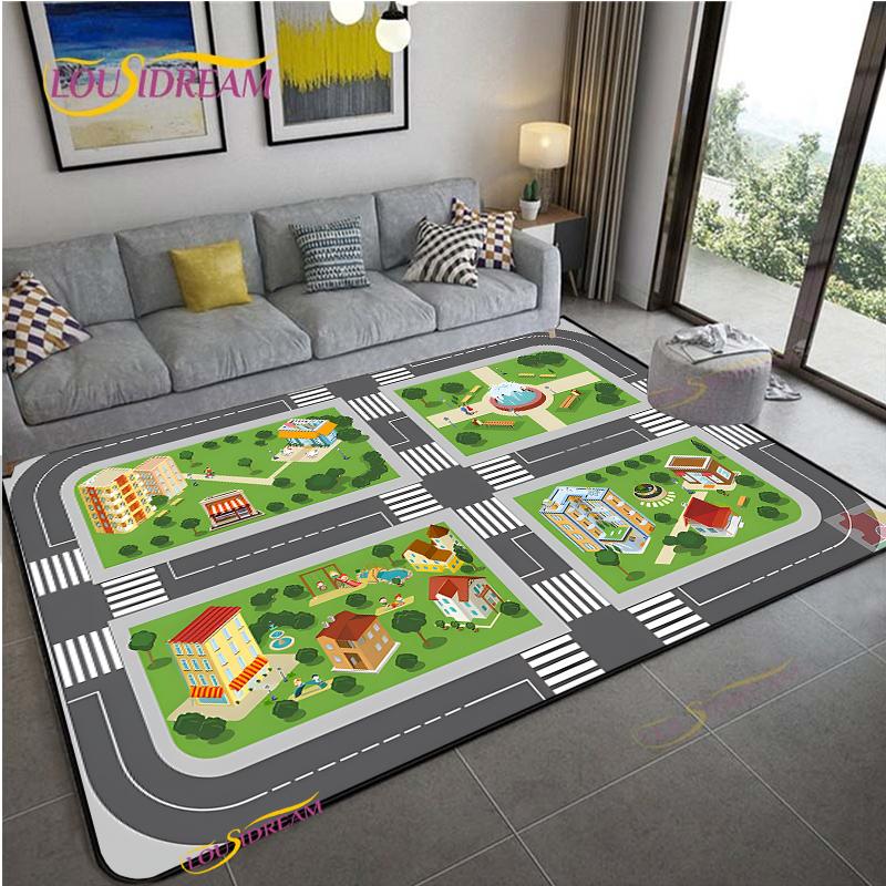 Alfombra Road Traffic Rout Map Carpet Living Room Sofa Coffee Table Bedroom Rugs Kitchen Kid Play Anti-slip Floor Mat Home Decor