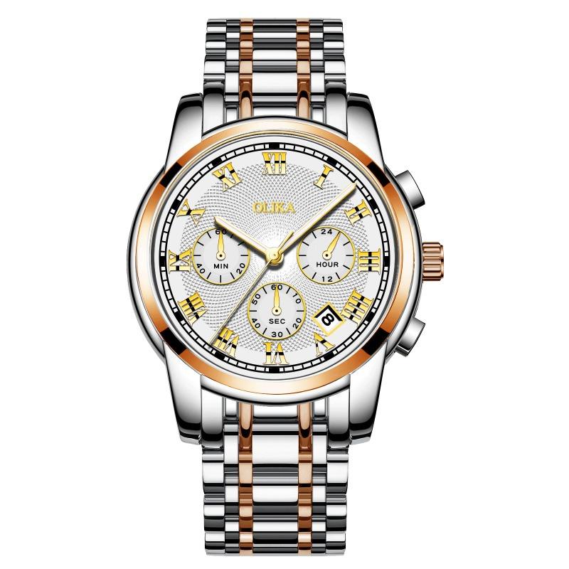 New Top Brand Fashion Men's Watch Fine Steel Band Casual Sports Luminous Waterproof Three-Eye Six-Pin Watch