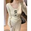 Korean Lace Patchwork Knitted Slim-fit Sweater for Women - 2025 Autumn/Winter Trendy Top