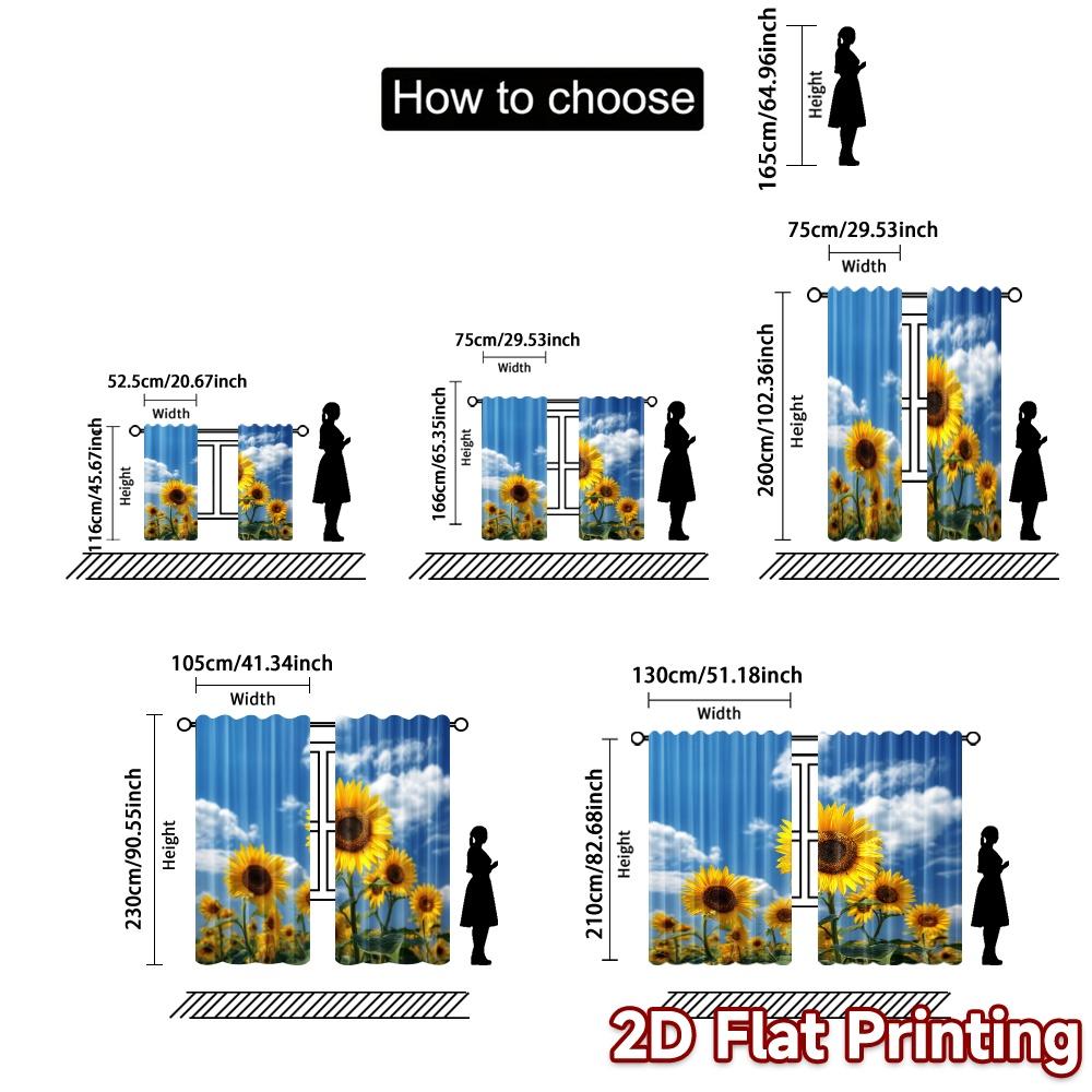 Modern Flat Printing Curtains Without Rod Sunflower Bliss Curtain Fabric Versatile Polyester Outdoor Set Of 2 Made