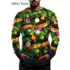 Christmas Muscle Print Tee Men's Clothing Casual Streetwear 3D Printed Top Christma Long Sleeve Oversize O-Neck T-Shirts for Men
