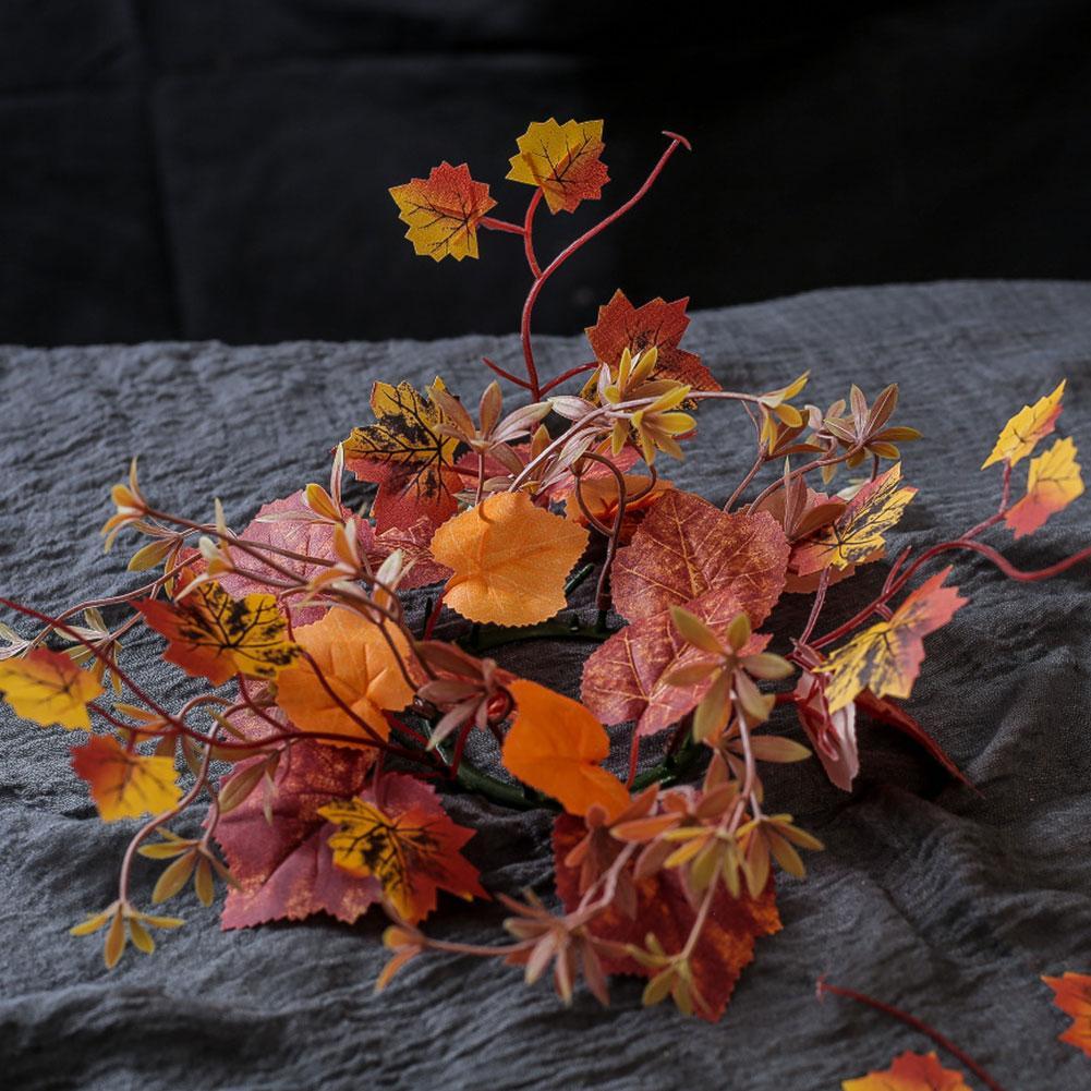 Fall Candle Ring 9.8Inch Maple Leaves Harvest Day Wreath Ring Holder Small Wreath Pillar Candle Holder Farmhouse Wreath Festival