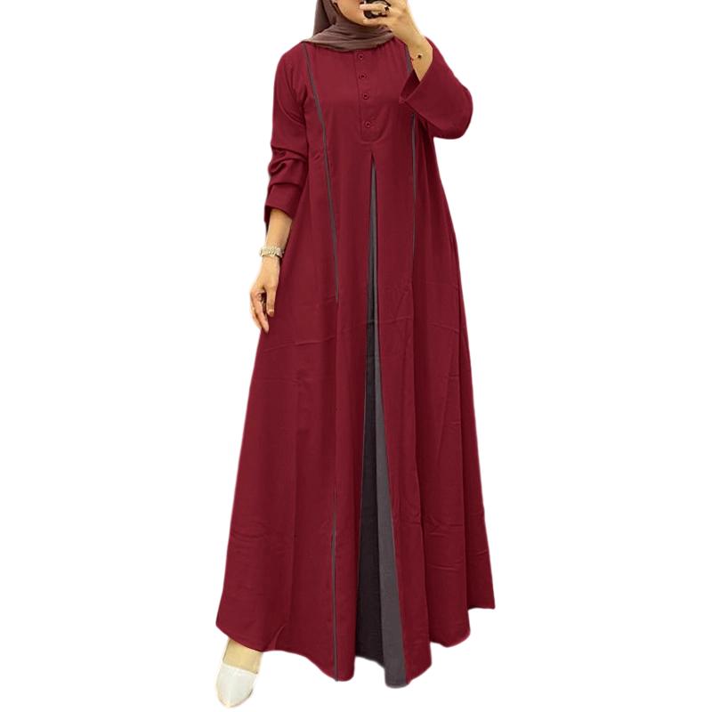 

ZANZEA Женское повседневное свободное платье с длинным рукавом в стиле пэчворк S вино красного