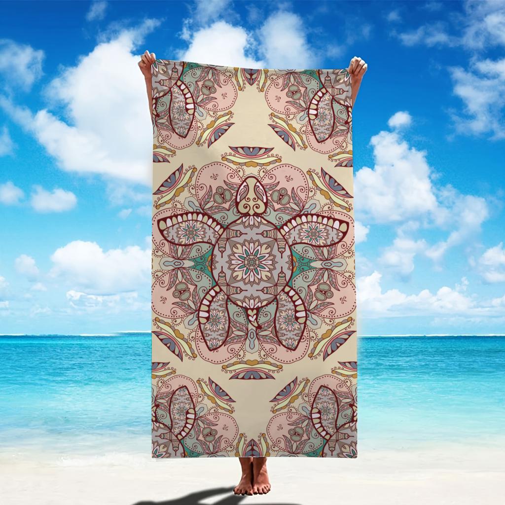 Microfiber Beach Towel Starfish Seahorse Design Thin Absorbent Extra Large Towel for Beach Swimming Camping Yoga Bath Sports