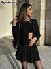 Women's New Fall Winter High-End Crew Neck Small Cardigan Style Short Jacket Fashion Versatile Oversized Check Blazer