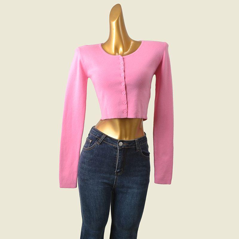 Domestic Counter Brand UJIA American Color Matching High Waist Small Cardigan Preppy Style Slimming Long Sleeves Sexy Knitting Tops