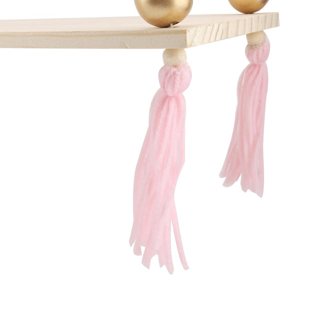 Wall Hanging Round Beads Shelf Storage Rack DIY Home Wall Hanging Decor (Pink Gold)