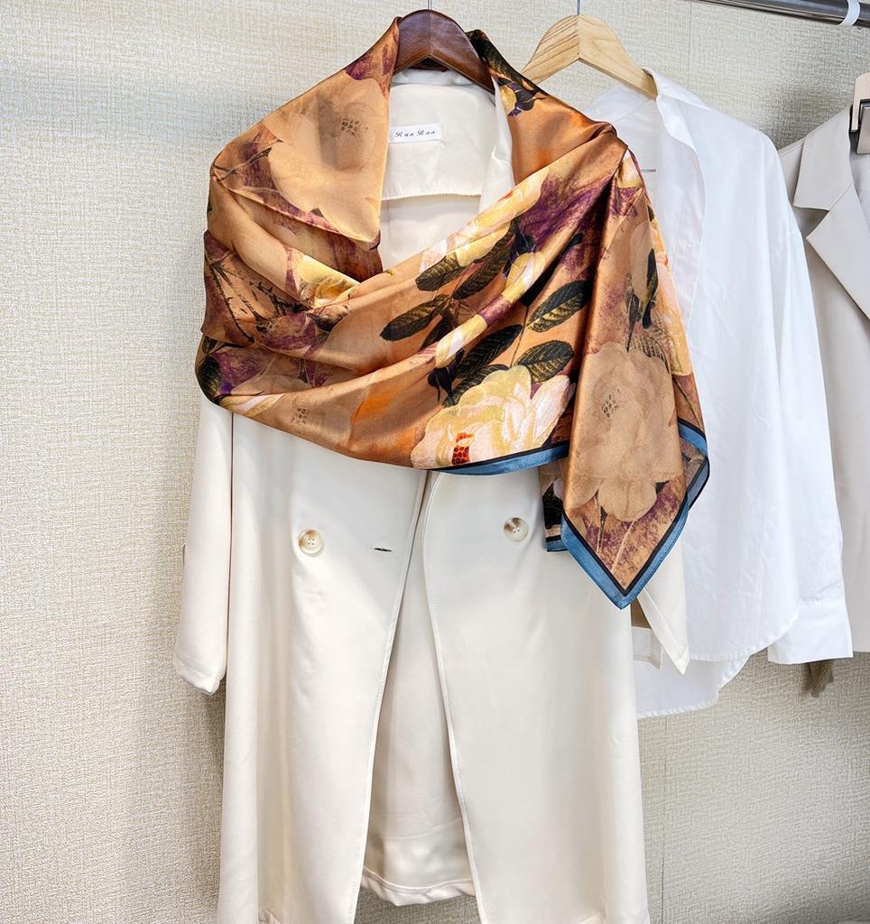 Commuting Versatile Oil Painting Style Medium And Long French Silk Long Scarf Mulberry Silk Silk Scarf Multi-Functional Summer Shawl Ol