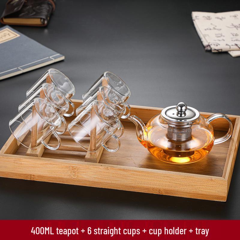 High-Temperature Resistant Glass Fiber Leak-Proof Tea Set: Thickened Borosilicate Glass Gongfu Teapot & Cups